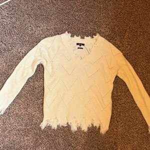 Cream Distressed Knit Sweater